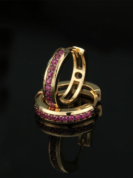 Gold Plated Red zircon Brass Cubic Zirconia Round Dainty Hoop Earring