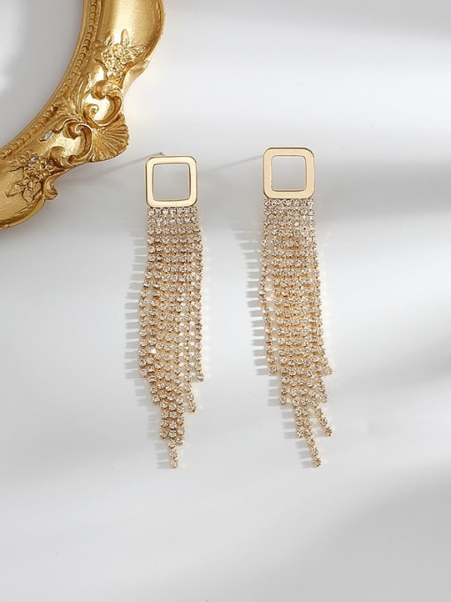 gold Copper Rhinestone Tassel Ethnic Threader Trend Korean Fashion Earring