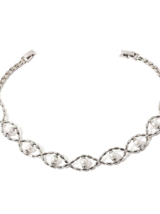 Platinum necklace Brass Imitation Pearl Geometric Vintage Necklace