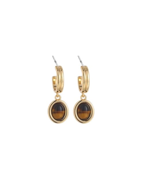 Sell in pairs according to model 8 Brass Tiger Eye Geometric Vintage Drop Earring