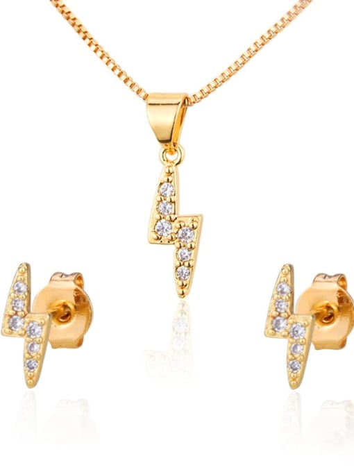 renchi Brass lightning Cubic Zirconia Earring and Necklace Set 0