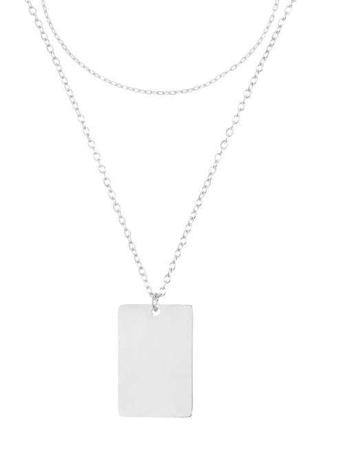 Steel color Stainless steel Minimalist  Geometric Pendant Multi Strand Necklace