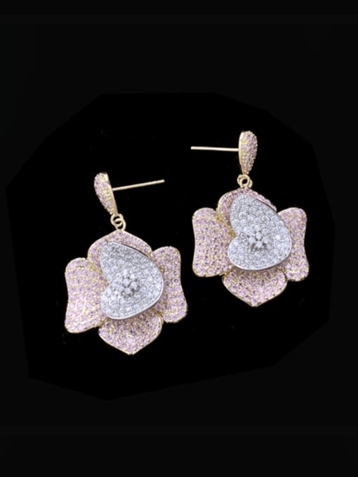 Pink+white Brass Cubic Zirconia Luxury Cluster Earring