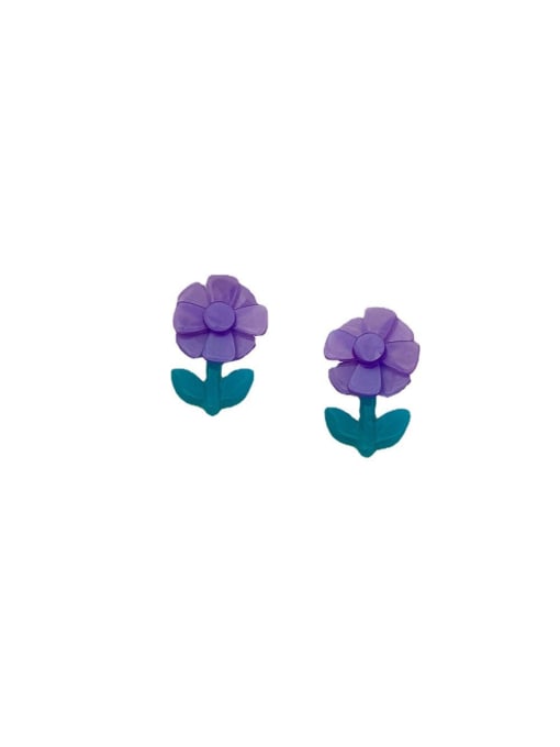 ZRUI Resin Purple Flower Trend Stud Earring 0