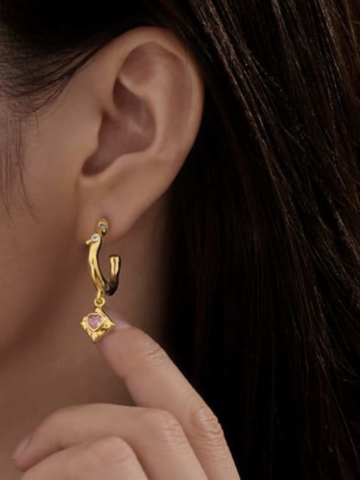 ACCA Brass Cubic Zirconia Heart Minimalist Hook Earring 1