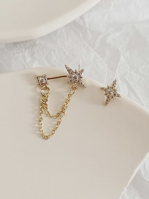 14K  gold Copper cubic zirconia asymmetric star minimalist study Trend Korean Fashion Earring