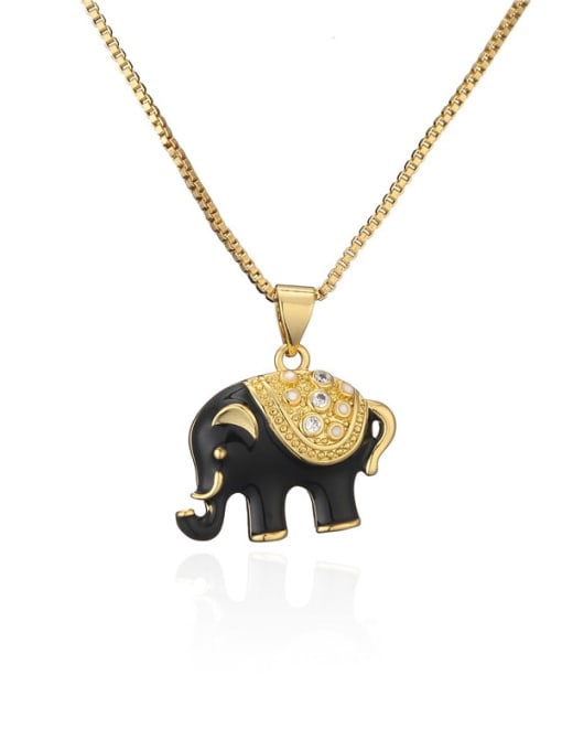 20795 Brass Rhinestone Enamel Elephant Trend Necklace