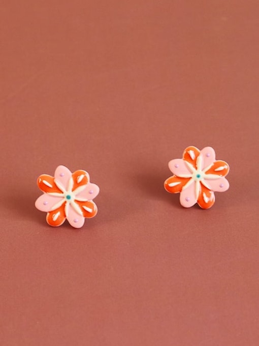 Five Color Alloy Enamel Flower Minimalist Stud Earring