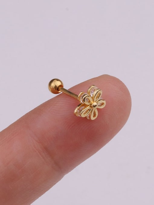 Gold 2# （Single） Brass Cubic Zirconia Flower Cute Stud Earring