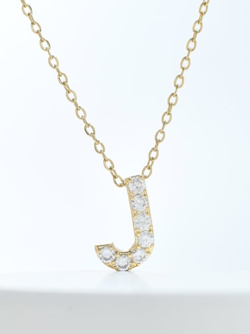 Gold XL63375 J Brass Cubic Zirconia Letter Minimalist Necklace