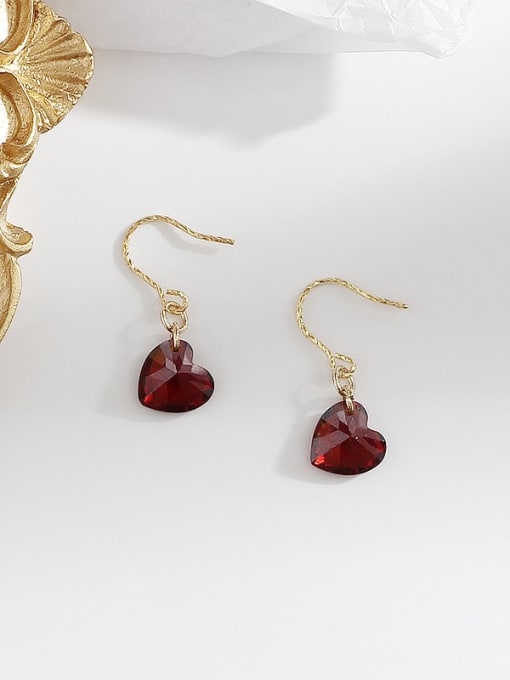 Red love Copper Cubic Zirconia Heart Minimalist  Geometric Hook Trend Korean Fashion Earring