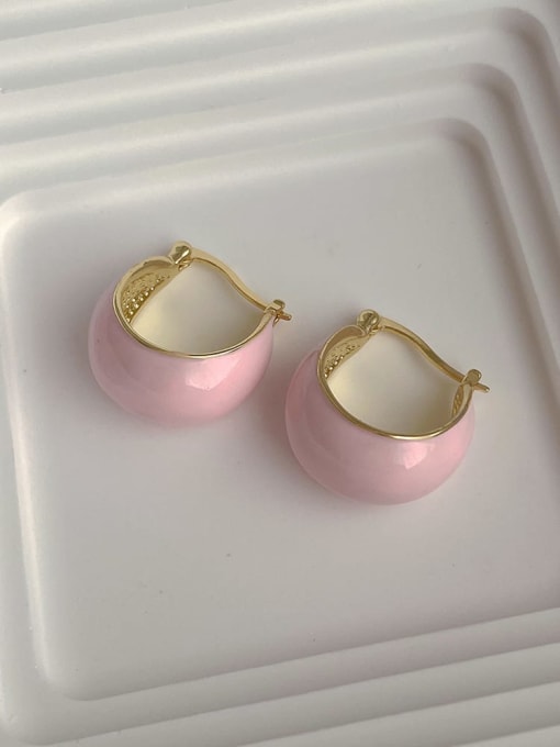 Pink Dropping Oil Earrings Brass Enamel Geometric Minimalist Earring