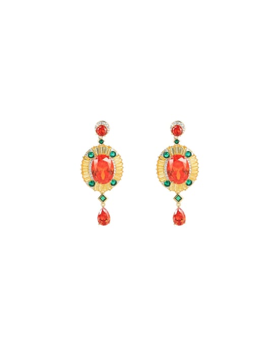 red Brass Cubic Zirconia Orange Geometric Luxury Drop Earring