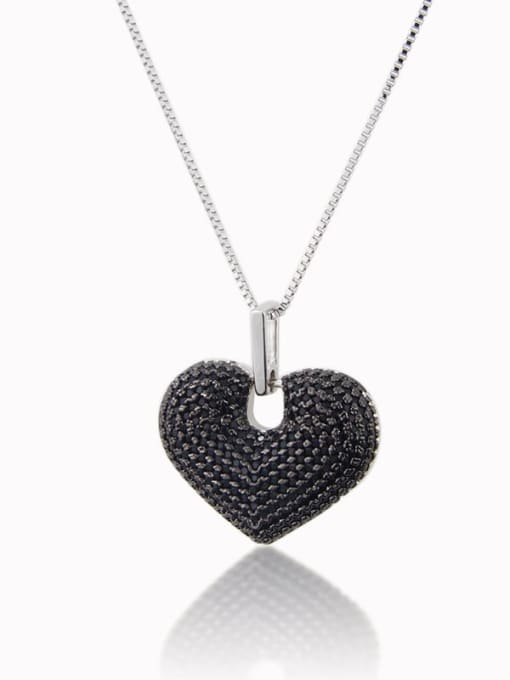 Platinum Plated Black zirconium Brass Cubic Zirconia Heart Luxury Necklace