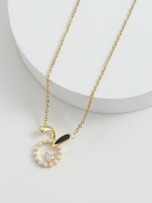 YOUH Brass Imitation Pearl Rabbit Minimalist Necklace 1