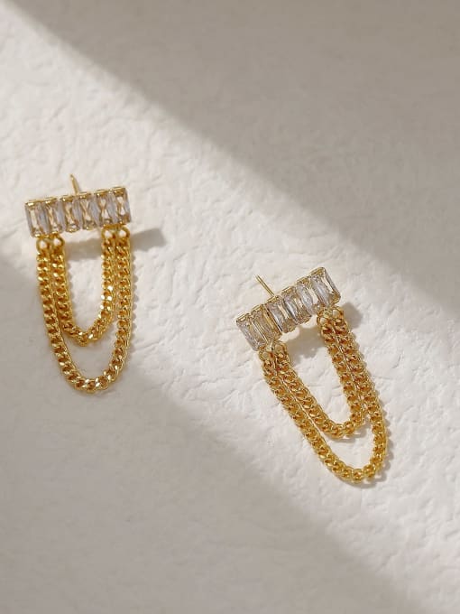 14k Gold Brass Cubic Zirconia Tassel Vintage Threader Trend Korean Fashion Earring