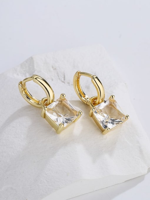 AOG Brass Glass Stone Geometric Minimalist Huggie Earring 1