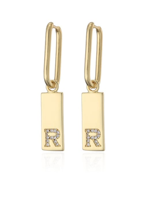 R Brass Cubic Zirconia Letter Vintage Huggie Earring