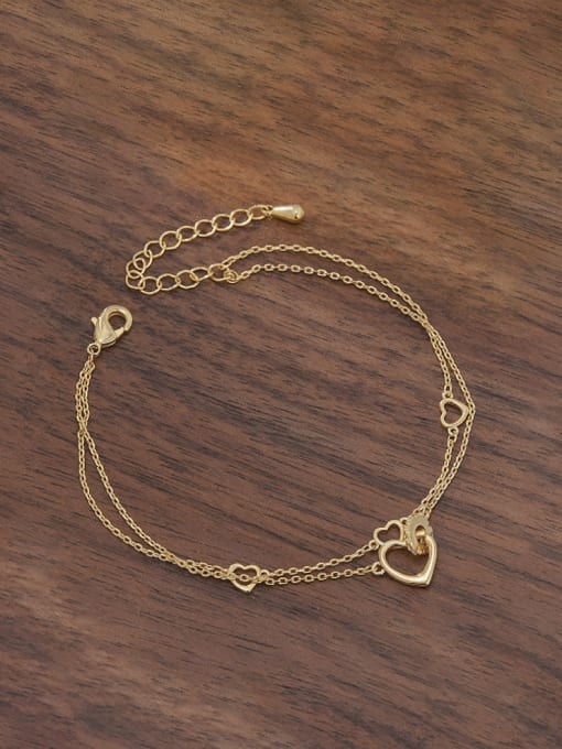 YOUH Brass Heart Minimalist Strand Double Layer Chain Bracelet 0
