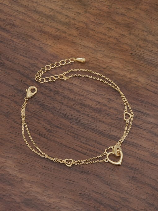 YOUH Brass Heart Minimalist Strand Double Layer Chain Bracelet