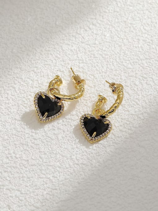 18K Gold Brass Cubic Zirconia Heart Minimalist Stud Earring