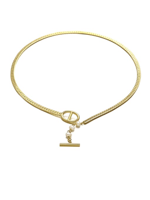 golden Brass Imitation Pearl Tassel Hip Hop Lariat Necklace