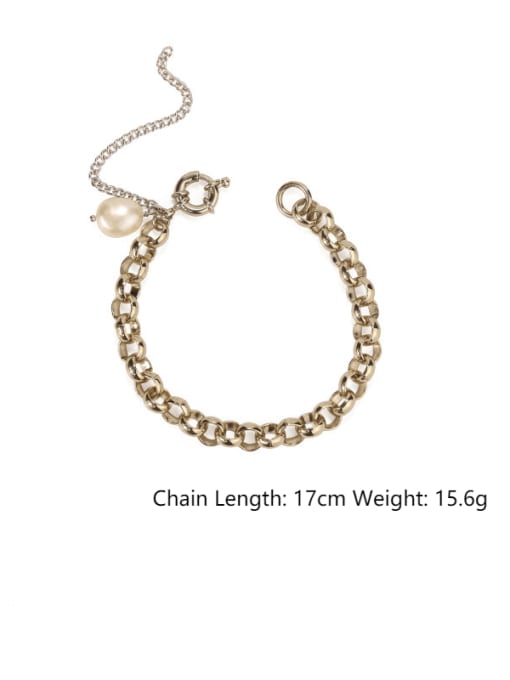 Item 7 (in order of detail pages) Brass Imitation Pearl Hollow Geometric Chain Vintage Link Bracelet