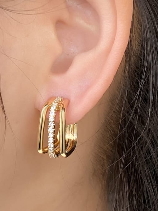 COLSW Brass Cubic Zirconia Geometric Minimalist Stud Earring 1