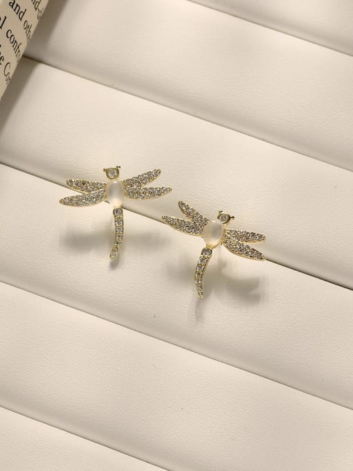 14K gold Copper Cubic Zirconia Dragonfly Vintage Stud Trend Korean Fashion Earring
