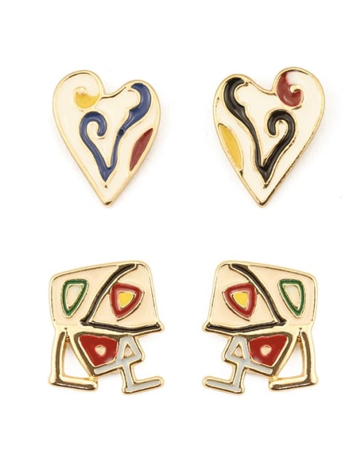 Five Color Alloy Enamel Heart Cute Stud Earring 4