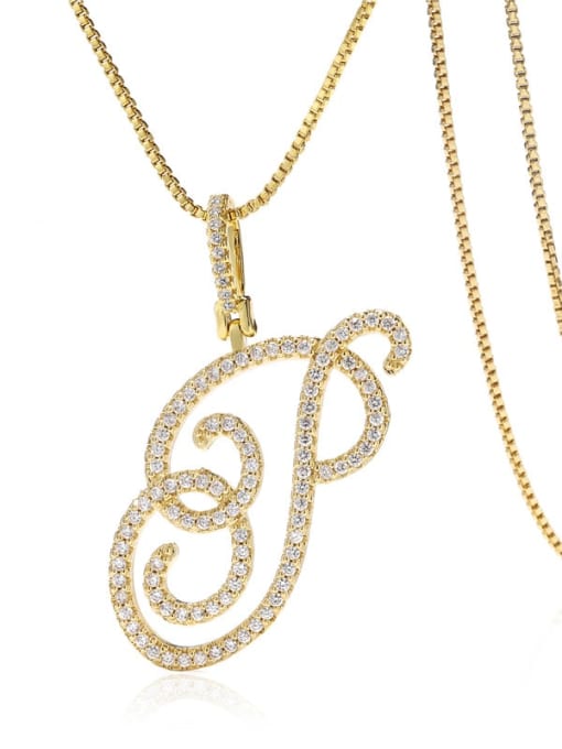 P Brass Cubic Zirconia Vintage  Letter  Pendant Necklace