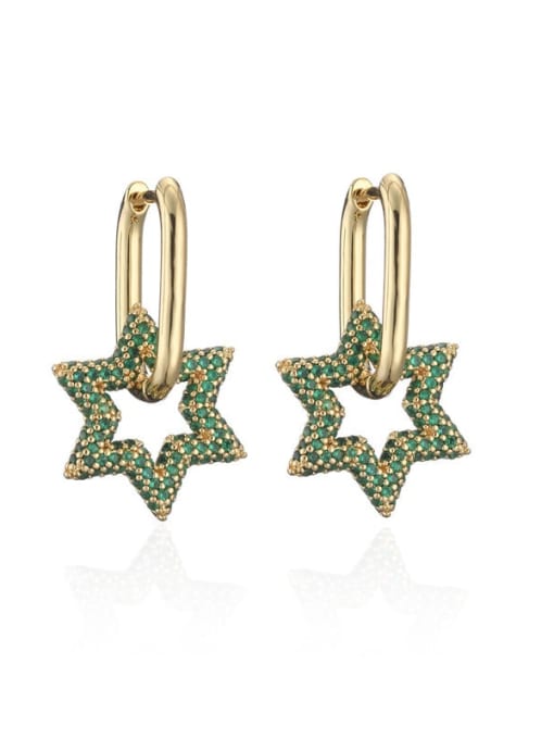 40620 Brass Cubic Zirconia  Vintage Five-pointed star Huggie Earring