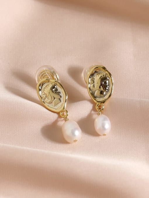 HYACINTH Brass Freshwater Pearl Geometric Vintage Drop Earring 2
