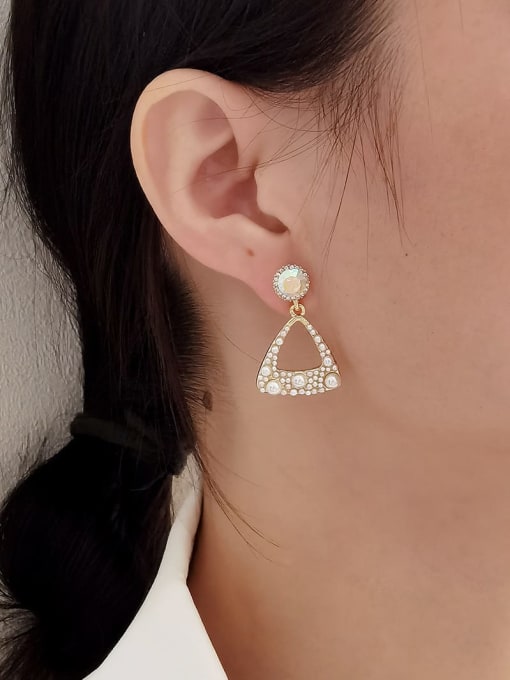 HYACINTH Brass Imitation Pearl Geometric Vintage Drop Earring 1