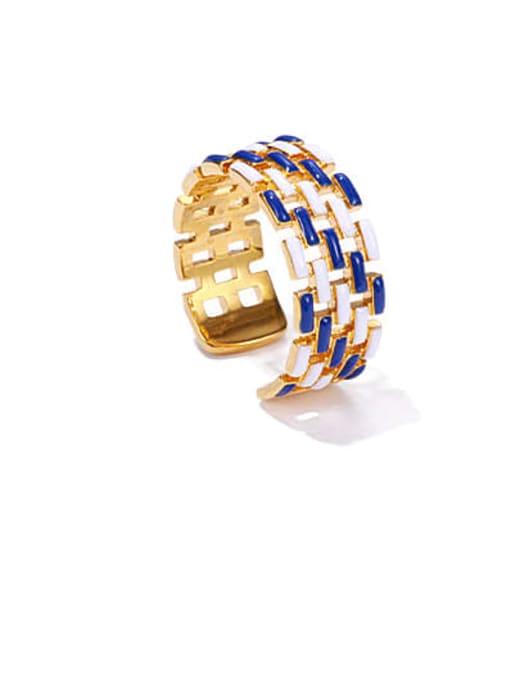 White and blue Brass Enamel Geometric Vintage Band Ring
