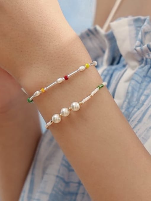 TINGS Brass Imitation Pearl Geometric Cute Handmade Beaded Bracelet 2