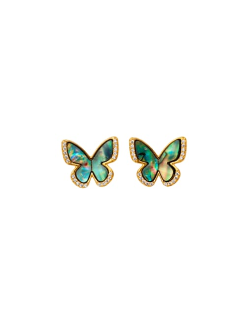 18K Golden Abalone Shell Brass Enamel Butterfly Trend Stud Earring