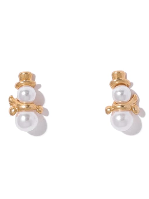 Five Color Brass Imitation Pearl Irregular Cute  Snowman Stud Earring 0