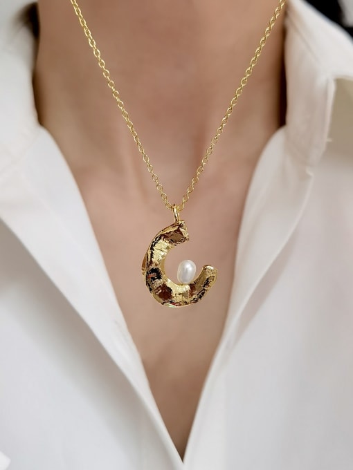 14k Gold Brass Imitation Pearl Geometric Minimalist Necklace