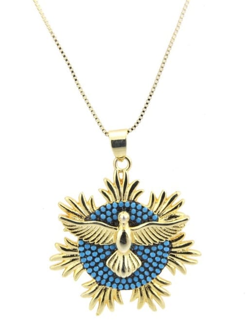 Gilded Turquoise Brass Cubic Zirconia Enamel Religious Vintage Necklace