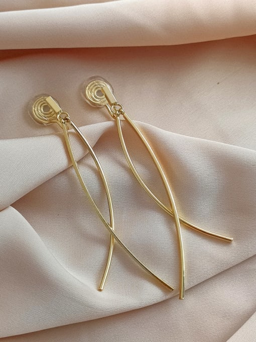 14k Gold Ear clip Brass Cross Minimalist Drop Earring (Ear clip)