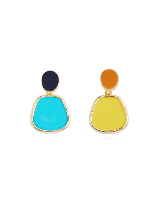 Blue yellow Copper Enamel Geometric Minimalist Drop Trend Korean Fashion Earring