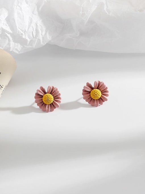 Lotus root color Copper Enamel Geometric Cute Flowers  Stud Trend Korean Fashion Earring
