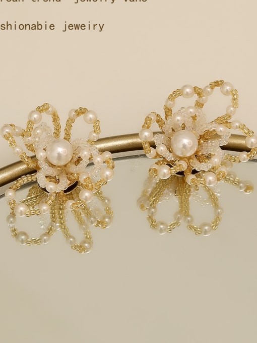 14K true gold Brass Imitation Pearl Geometric Vintage Stud Trend Korean Fashion Earring