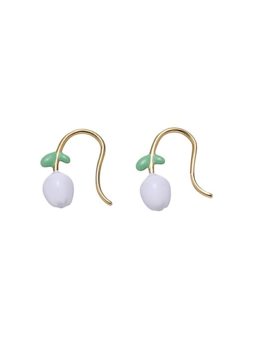white Brass Enamel Bell Minimalist Hook Earring