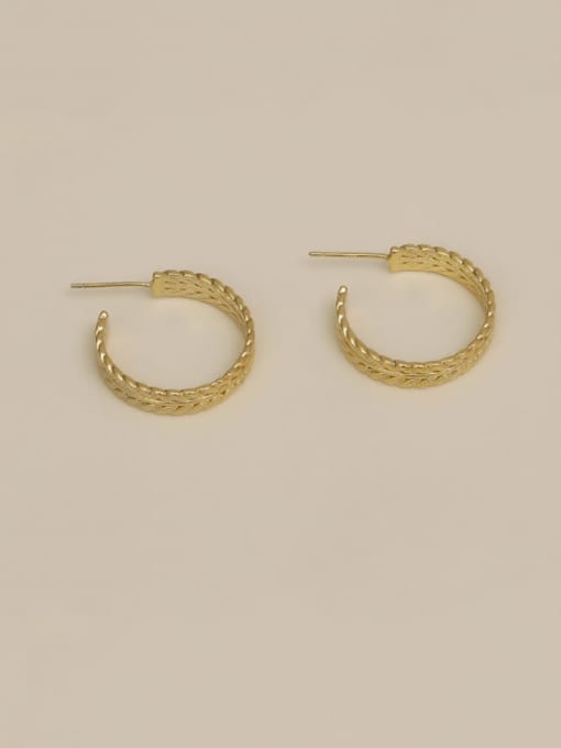 14k gold Brass Round leaf Vintage Hoop Trend Korean Fashion Earring