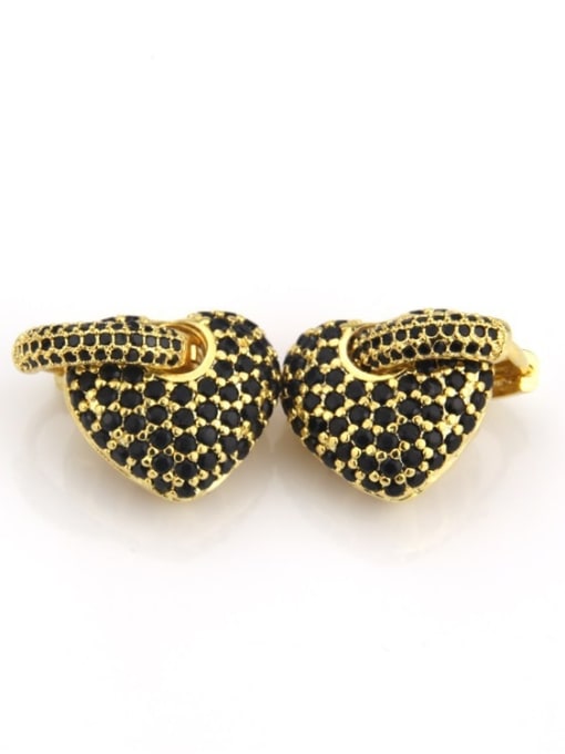 Gold Plated Black zircon Brass Cubic Zirconia Heart Dainty Drop Earring