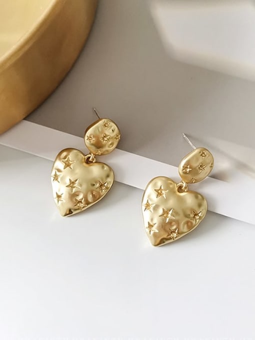 Dumb gold Copper Smooth Heart Minimalist Drop Trend Korean Fashion Earring