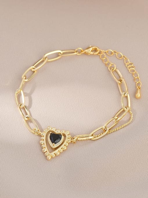 Gold SL61,278 Brass Cubic Zirconia Black Heart Trend Bracelet
