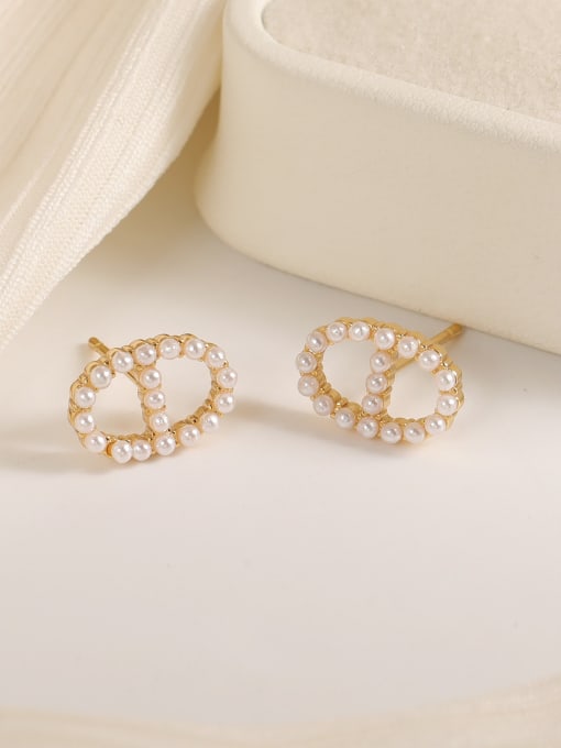 HYACINTH Brass Imitation Pearl Letter Minimalist Stud Earring 2